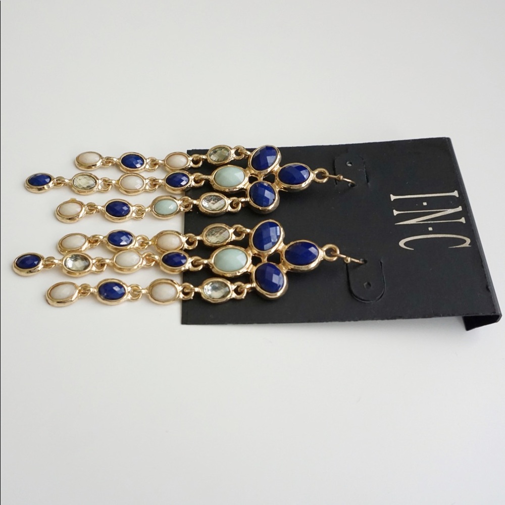 🆕 INC Earrings Gold Tone with Stones blue, green, - Picture 2 of 4